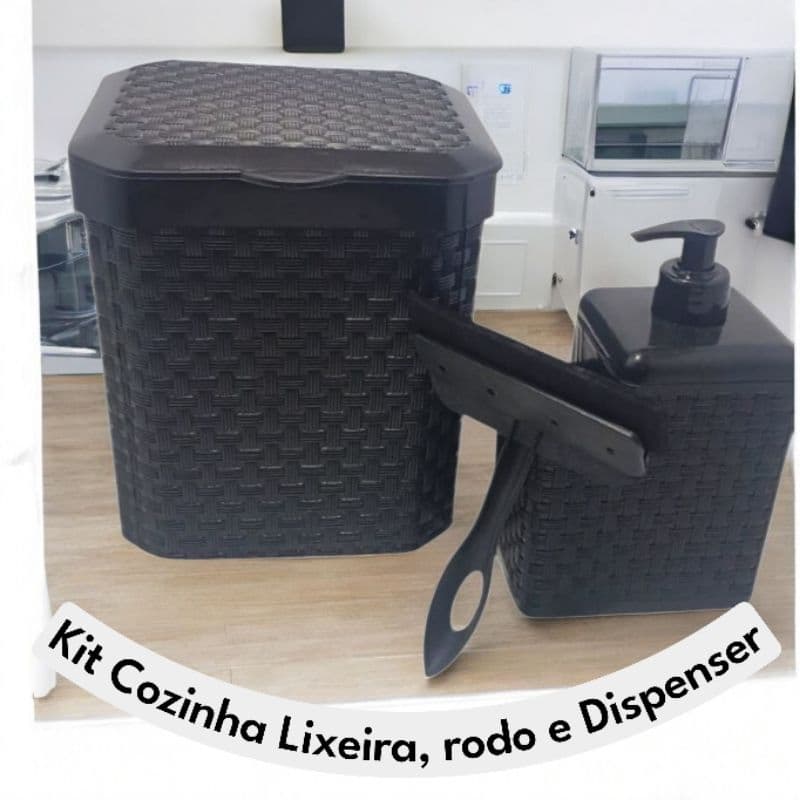 Kit Lixeira para Pia 5 Litros + Porta Detergente e Sabão + Rodinho de Pia