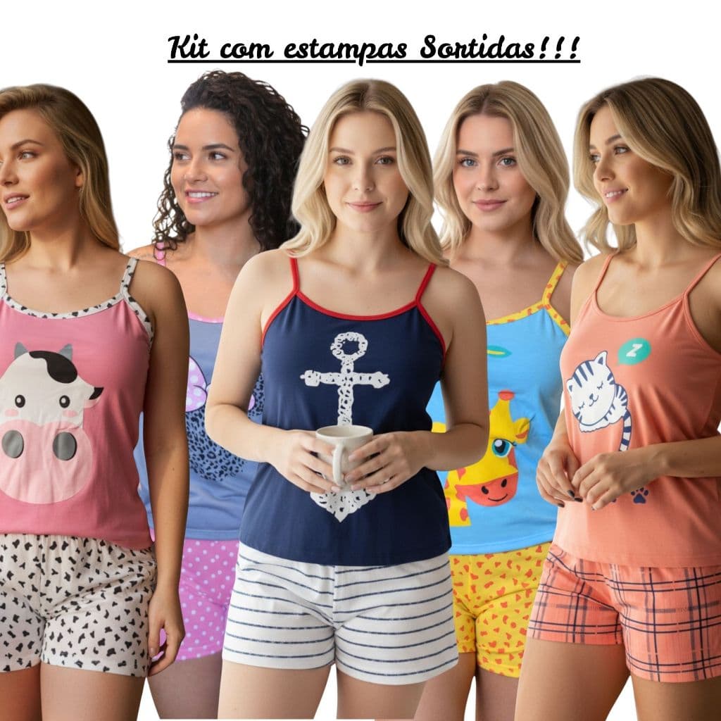 3 Pijamas Feminino Baby Doll alcinha estampas sortidas