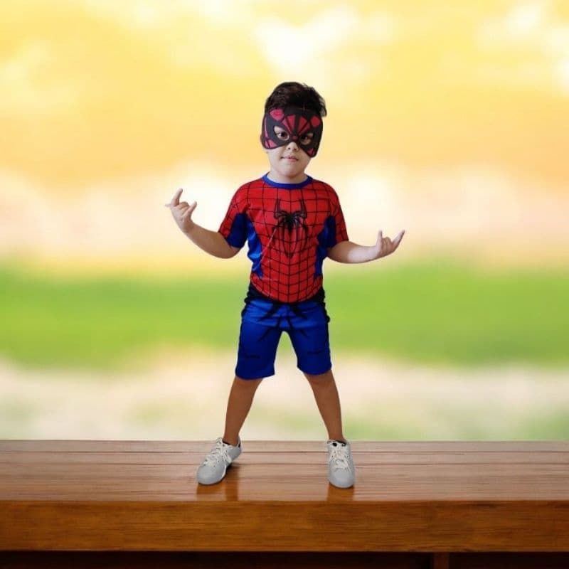 Fantasia Infantil Menino Homem Aranha Curto Simples para Festas