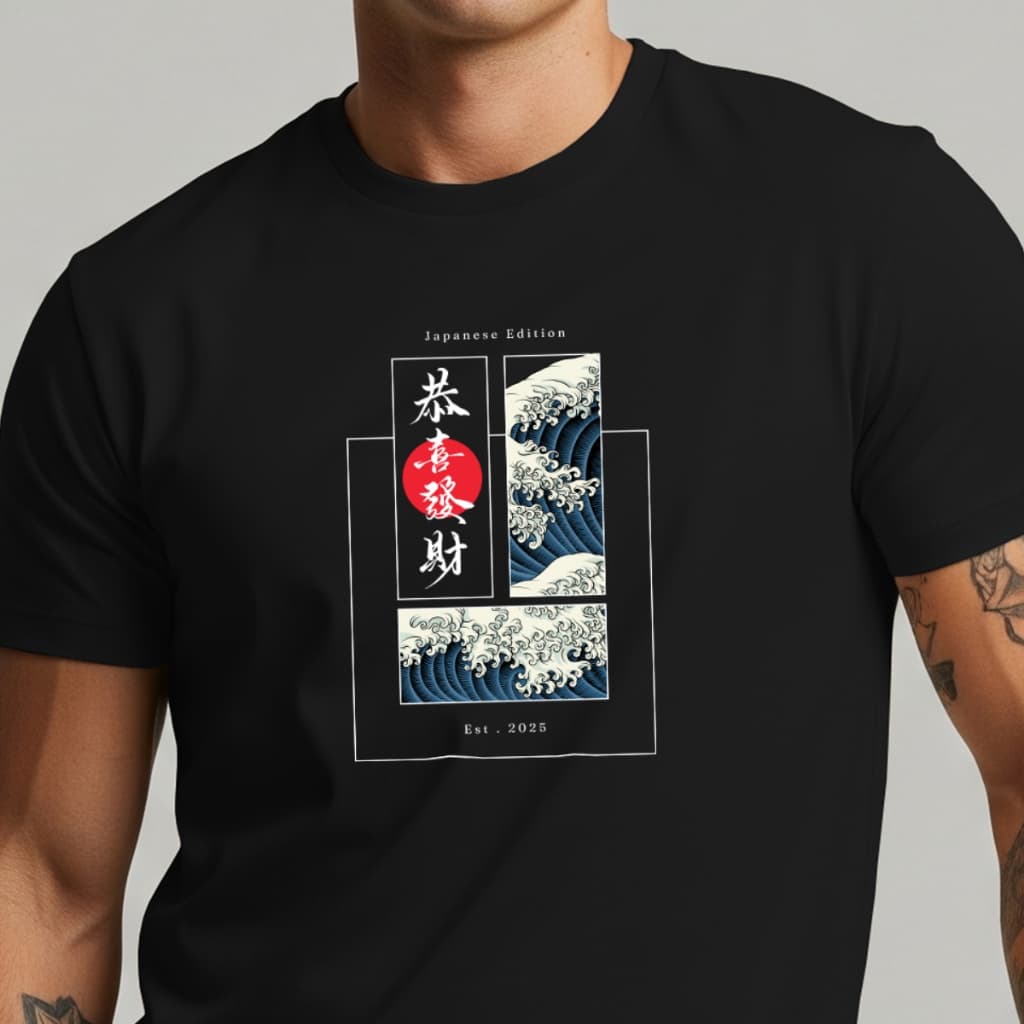 Camiseta Masculina Estampa Japonesa Onda Kanagawa Arte Oriental Streetwear Camisa Blusa T-Shirt