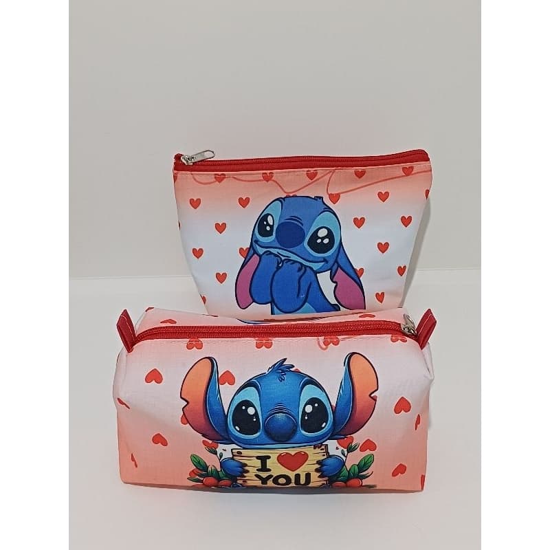 Conjunto Estojo kit Multiuso Stitch Coraçãozinho vermelho personagens ...