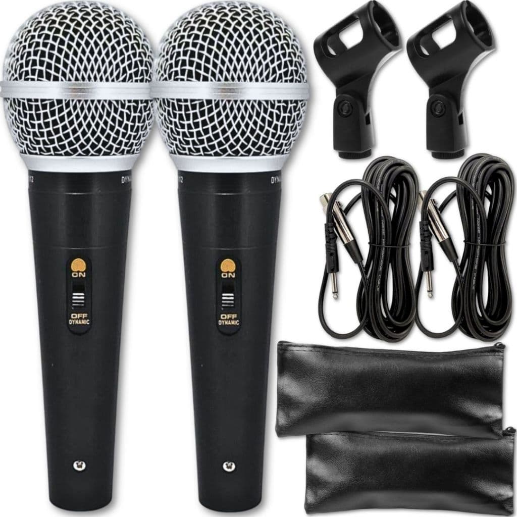 Kit 2 Microfone Dinâmico Metal Profissional Com Fio Cabo 5 Metros Alta Qualidade