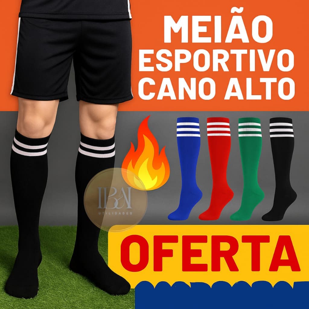 Meião de Futebol Futsal Esporte Adulto Cano Alto Esportivo Masculino Tamanho 40 ao 45 (1 Par)