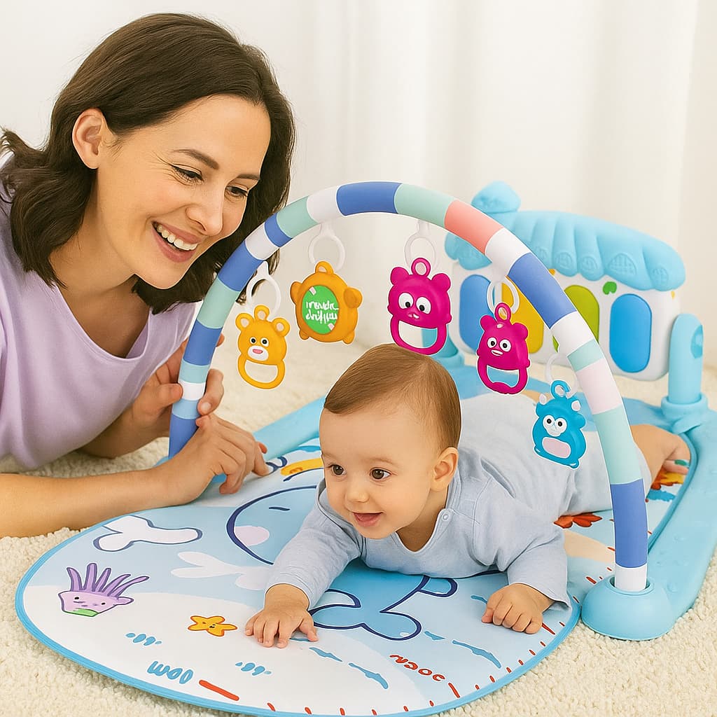 Tapete Musical Bebê Atividades Sensorial Educativo Piano Interativo Azul