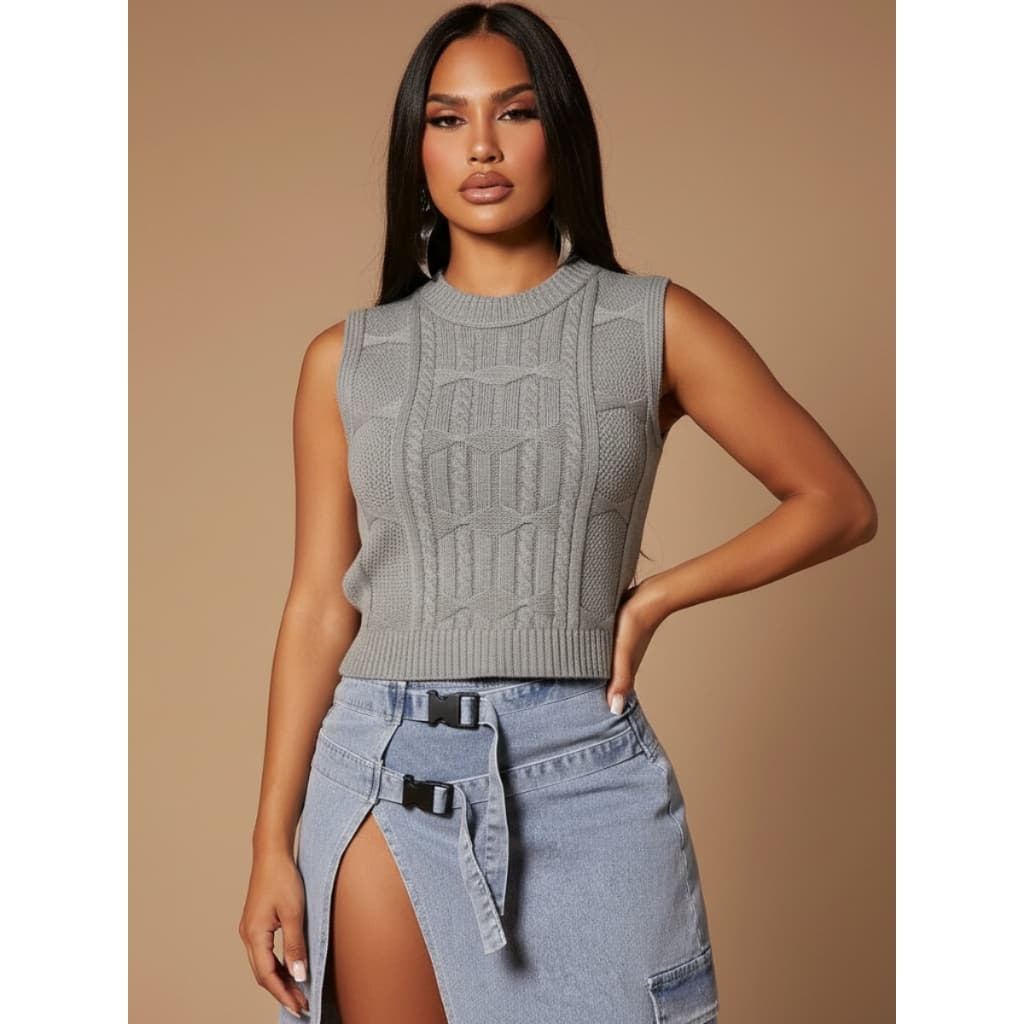 Blusa Cropped Feminina Tricot Modal Justo Regata Básica Sem Manga