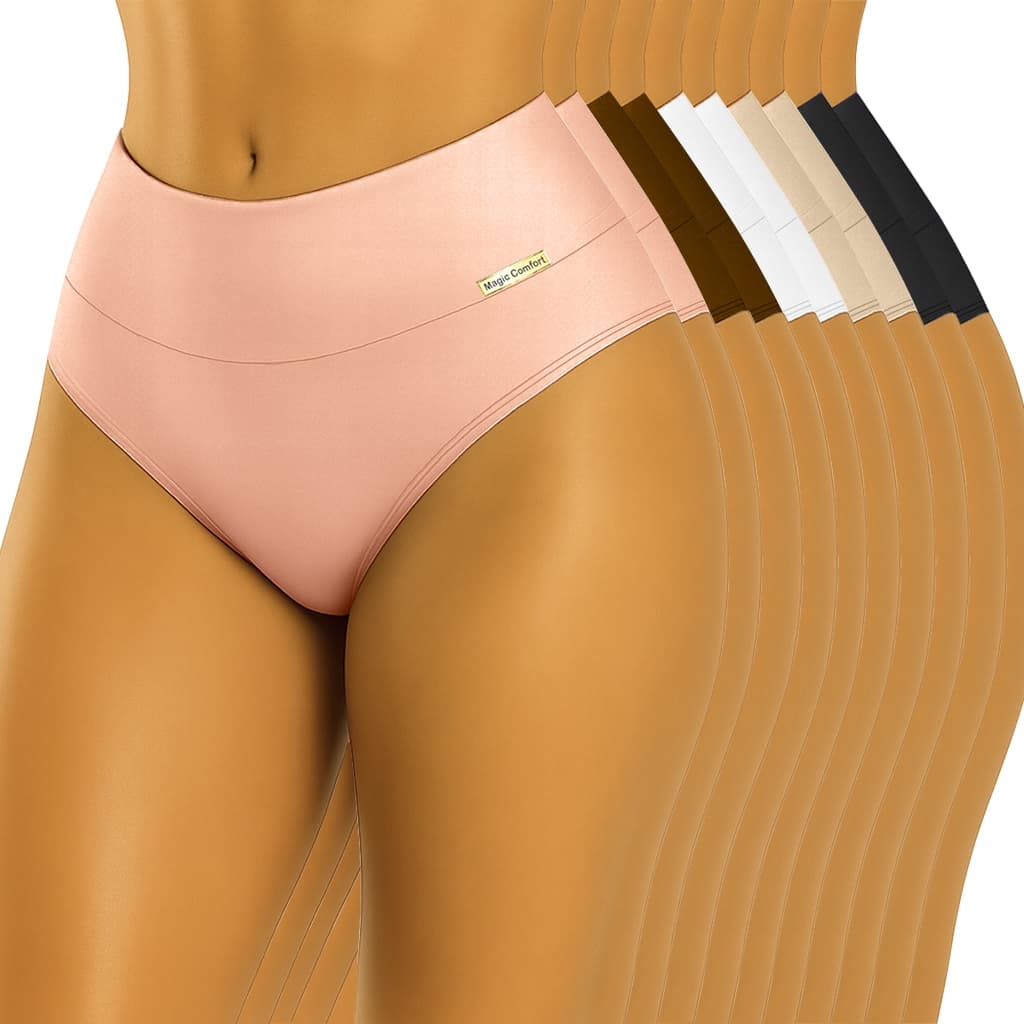 10 Calcinha Cós Alto Feminina Modeladora Cós Duplo Microfibra Confortável Promoção Magic Confecção