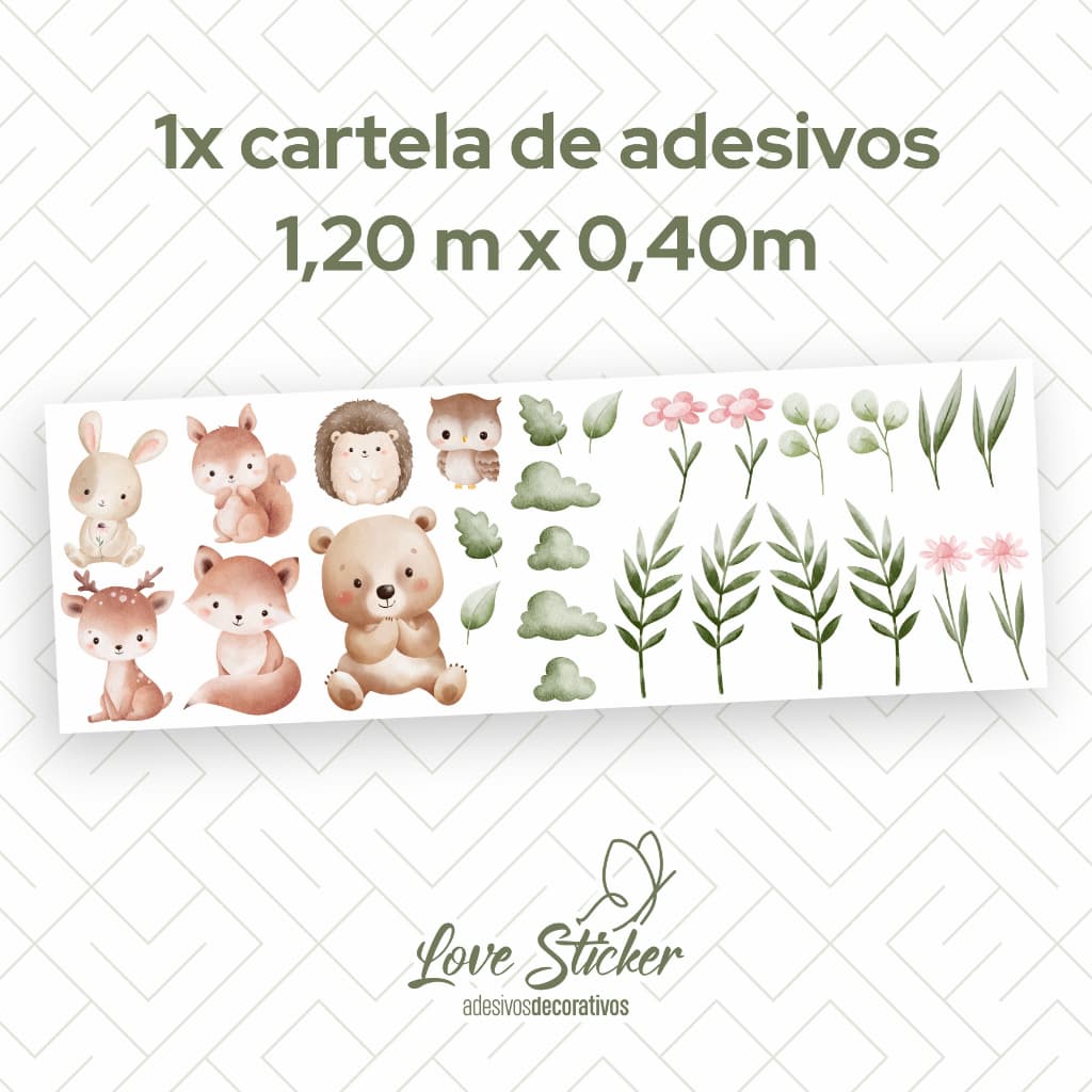 🦊 Adesivos de Parede Infantil Animais da Floresta Aquarela – Decoração Quarto Bebê Menino Menina
