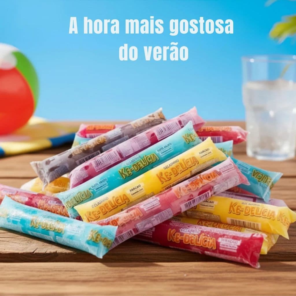 Geladinho Americano Din Din Sacolé juju gelinho Flau Kit 40 80 unidades sorvete festas de verão