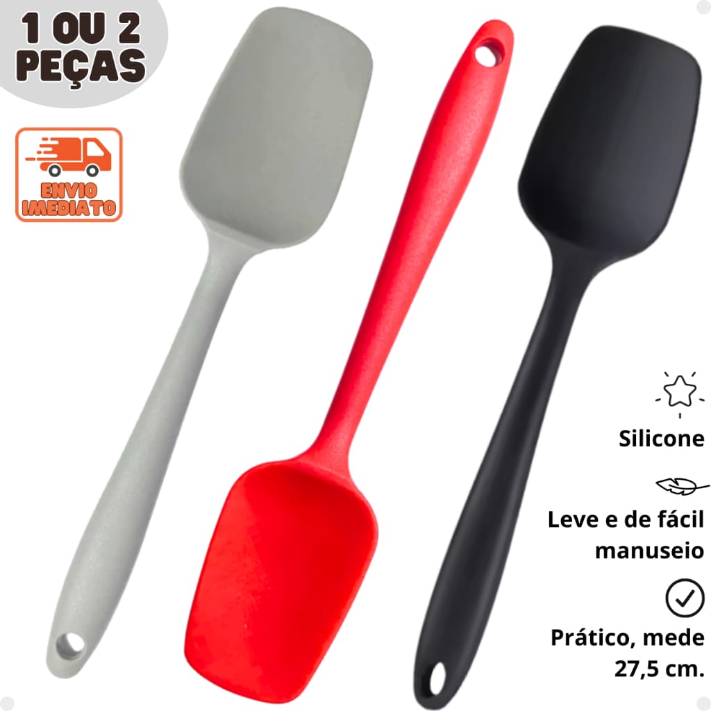 Kit 02 Espátula Colher de Silicone Raspadora Antiaderente, utensílios para sua cozinha e confeitaria