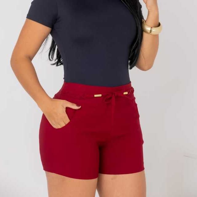 Short Feminino Bengaline  com Laço trançado moda Feminina