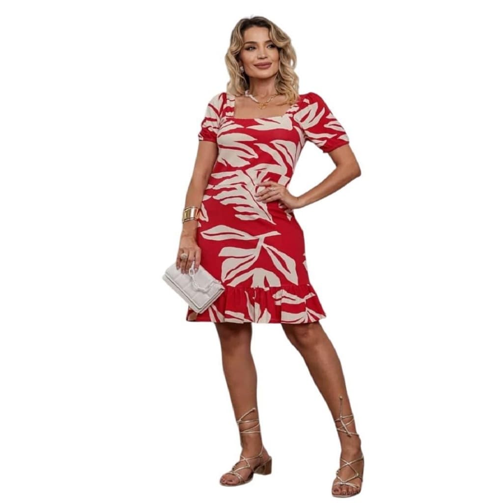 Vestido Feminino Curto Estampado Com Babadinho Na Barra
