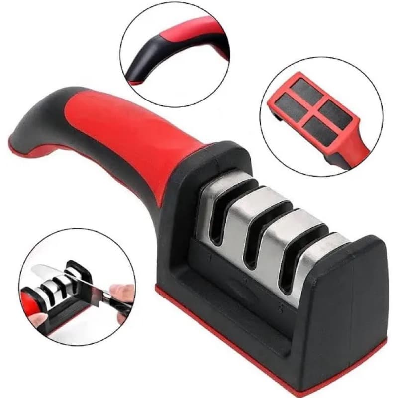 Amolador de Facas 3 em 1 Ergonômico com Base Antiderrapante + Cerâmica - Qualidade Garantida