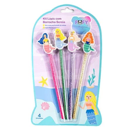 Kit Lápis com Borracha Sereia 4 Unidades FF5506 Fofy