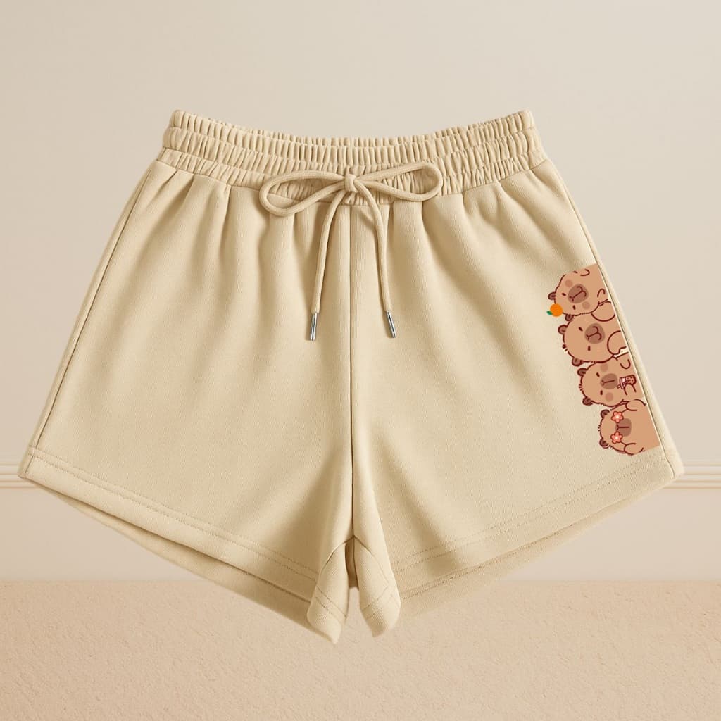 Short Moletom Shortinho Feminino Confortavel Basico Estampado Capivaras Fofas