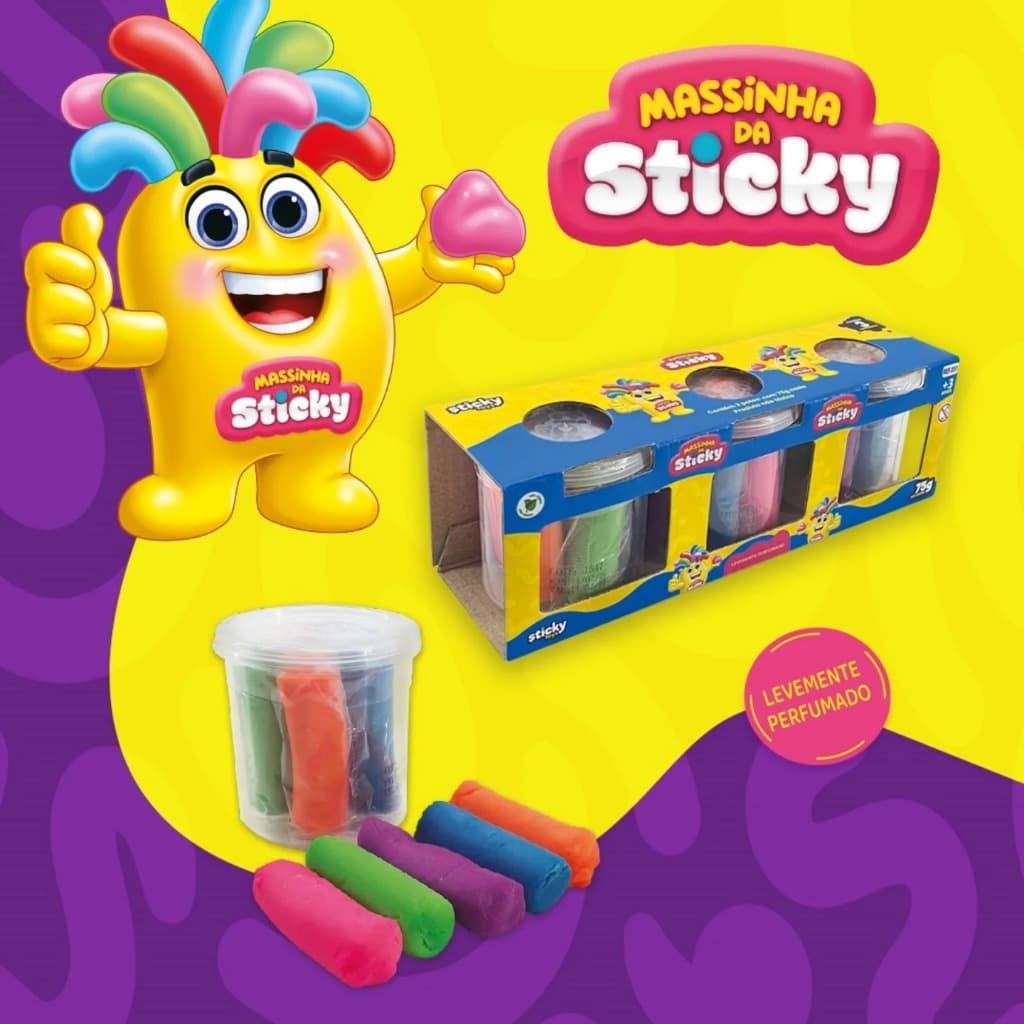 Massinha Modelar Kit 3 Potes com 5 Cores Sortidas 75g Cada - Brinquedo Educativo