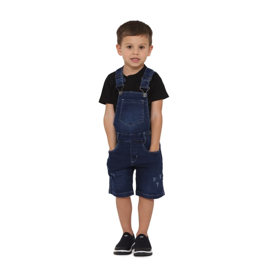 Macacão Jeans Menino Infantil Short 04 ao 08 Confortável em Algodão Bermuda Denim