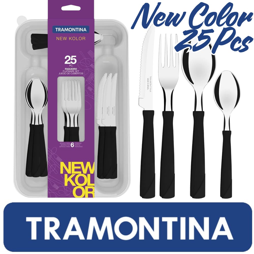 Faqueiro Jogo de Talher Tramontina Luxo New Color 25Pcs C/Gaveteiro Casa Cozinha Festas Eventos