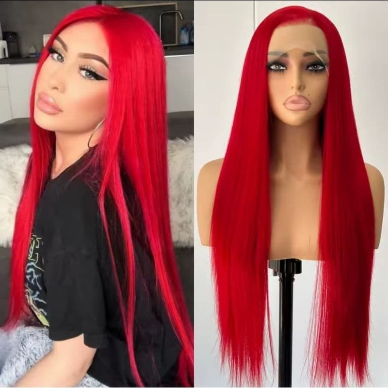 lace front fibra premium borgonha vermelho longa reta  dianteira do laço sintético cabelo frontais para festa cosplay