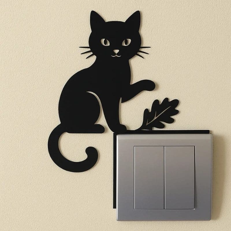 Aplique Decorativo de Tomada | Protetor Estilo Criativo | Decoração de Parede | Fácil Aplicação | Modelo Gato