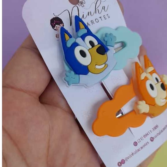 Tic Tac de cabelo Bluey e Bingo - Par de Presinha de cabelo infantil