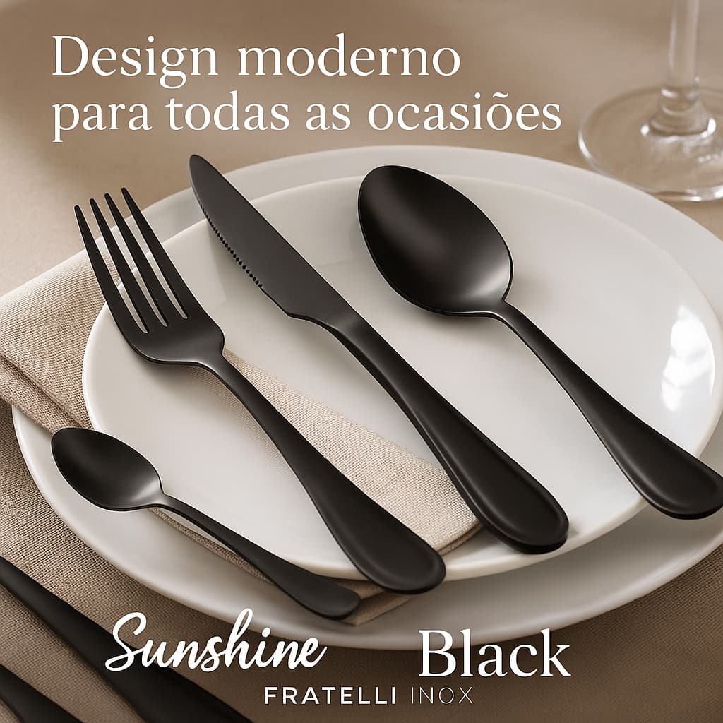 Jogo Talheres 24 Pecas Aco Inox Black Design Moderno Duravel Sunshine