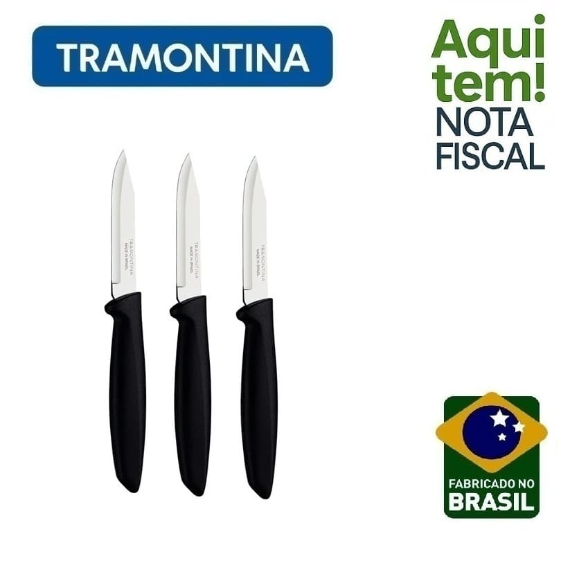 Faca para Legumes e Frutas Tramontina Plenus Lâmina em Aço Inox e Cabo de Polipropileno Preto