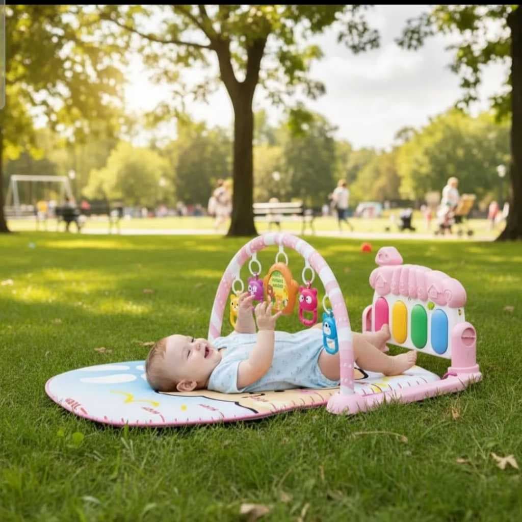 Tapete Infantil  Bebê Musica com Brinquedos + Piano Toque Interativo Azul  Rosa Atividades Educativas