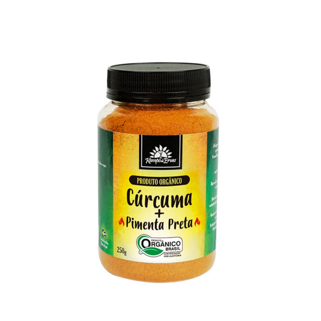 Cúrcuma em Pó Orgânica Certificada com Pimenta Preta 250g 100% Pura Kampo De Ervas  Açafrão da Terra