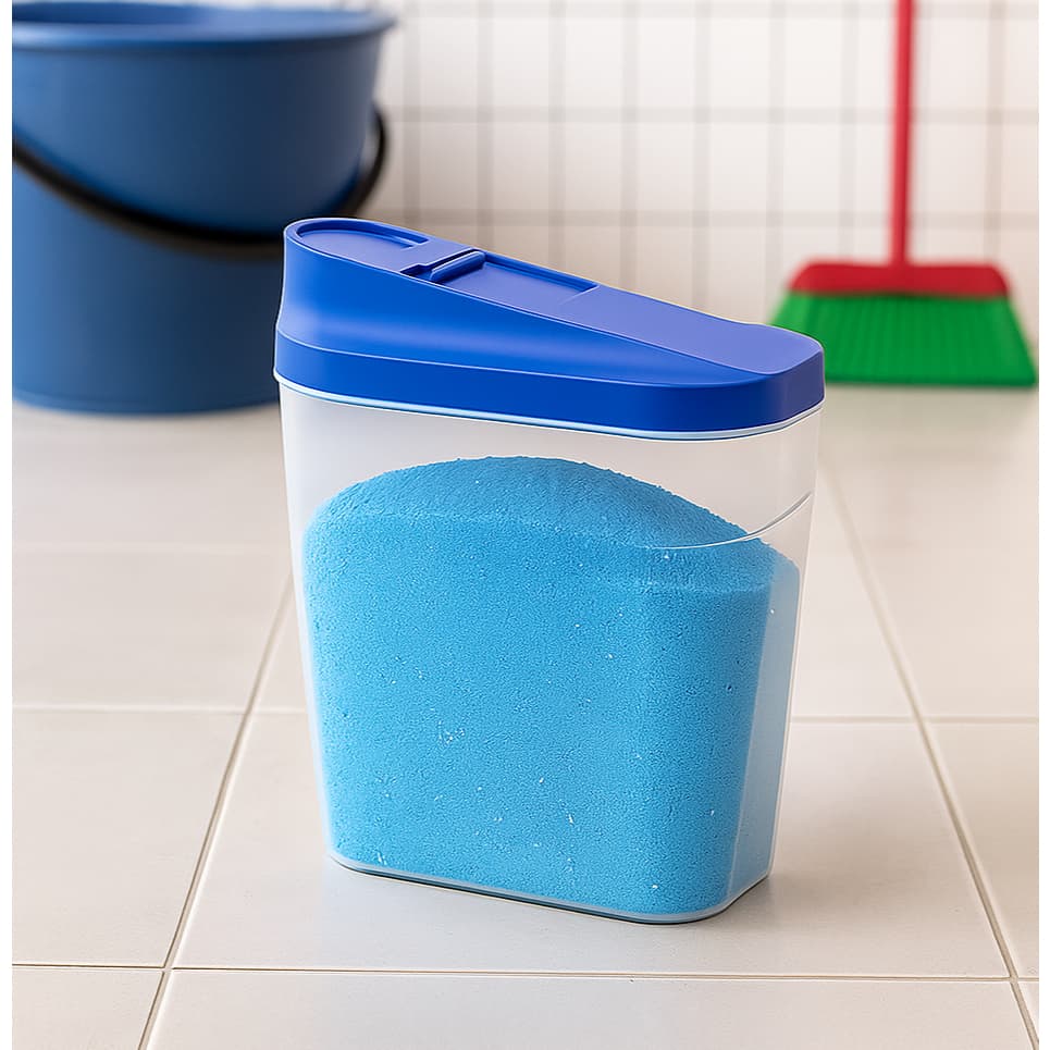 Porta sabão em pó com tampa cor azul