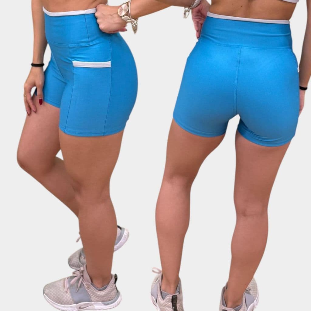 Shorts Line Com Bolso Cintura Alta Meia Coxa Feminino Sem Transparência Bermuda Ciclismo