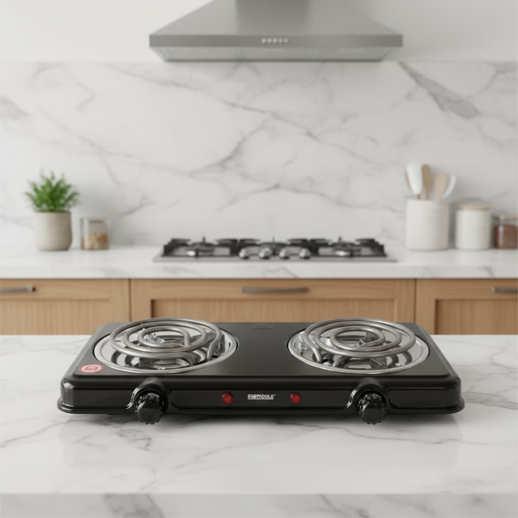 Fogareiro Eletrico Portatil Duas Bocas Cozinha Compacta 220v Preto Alta Potencia
