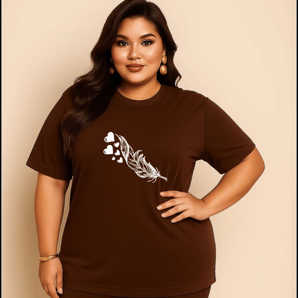 Camiseta Plus Size Feminina Estampada Do P Ao G5 Pena Academia Treino 100% Algodão Premium Verão