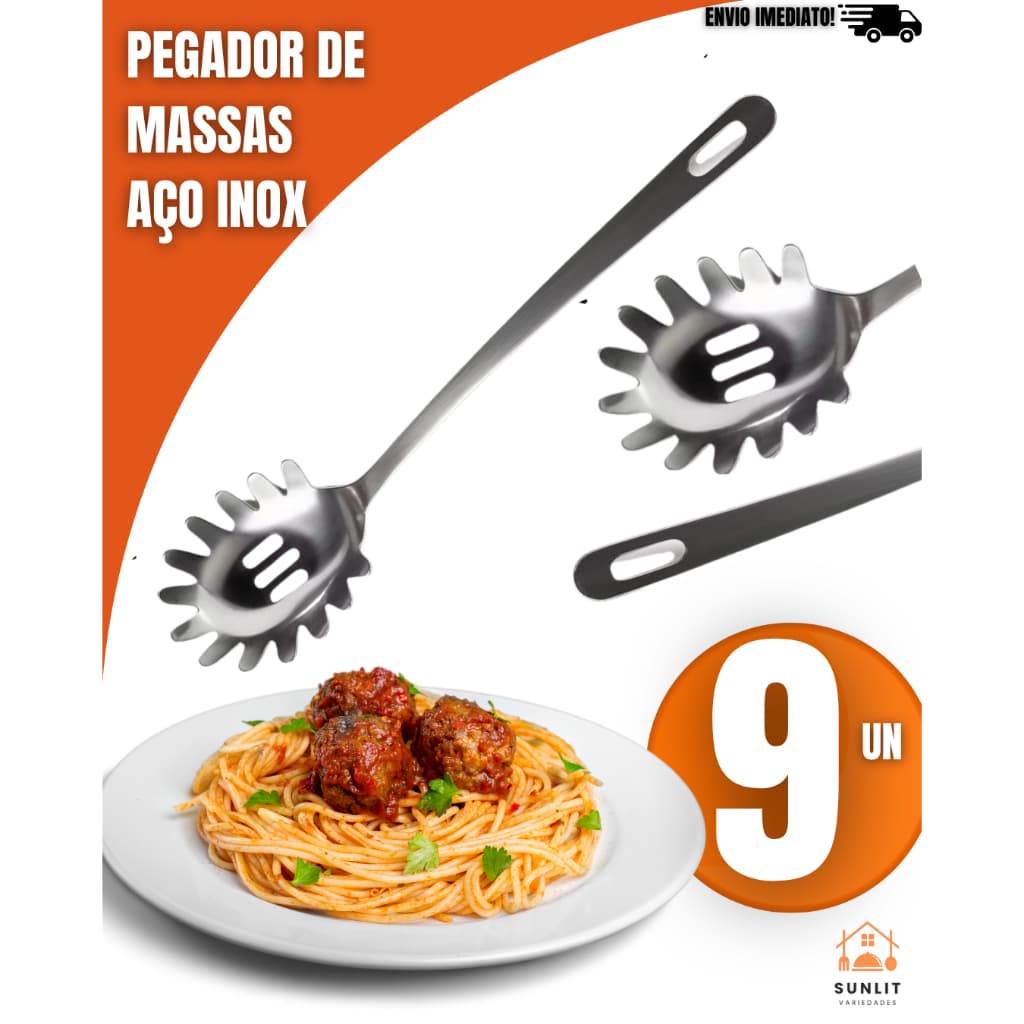 Pegador Inox 23,4cm – Utensílio Resistente e Elegante para Servir Massas e Espaguetes E