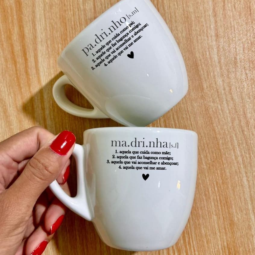 ENVIO IMEDIATO Caneca Personalizada 200ML para Padrinhos de Batismo Cônica Minimalista
