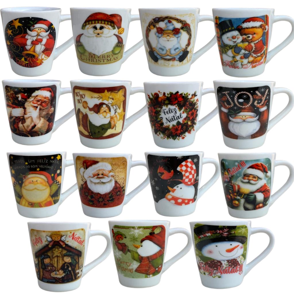 Jogo Caneca Porcelana Natal Xícara Personaizada Feliz Natal Enfeite Natalino