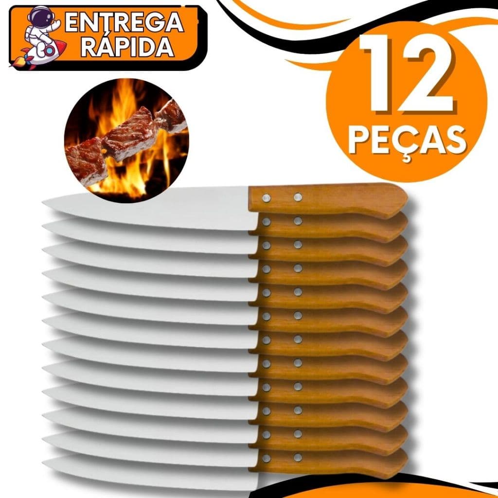 Faca De Cozinha Inox Profissional 8” do Chef 30cm Cabo Madeira | Para Cozinha Gourmet Carne Churrasco Corte