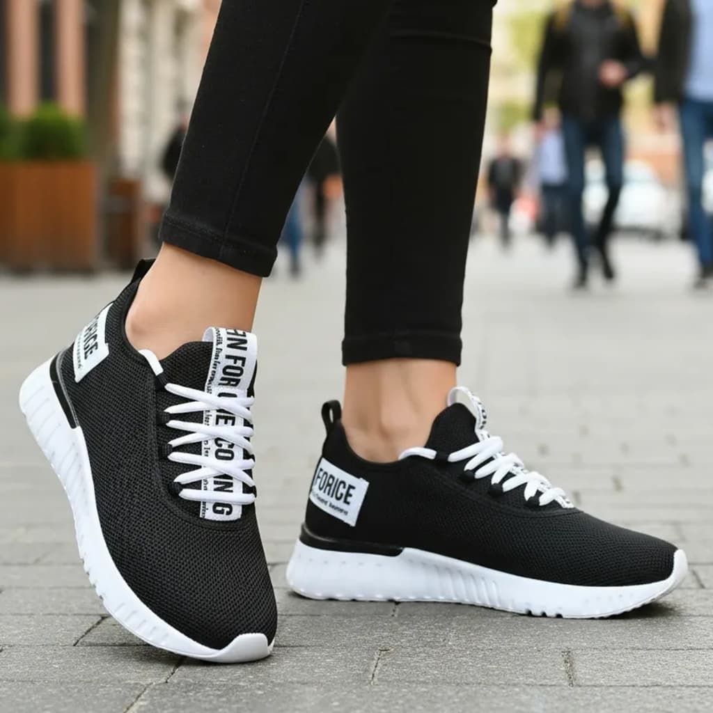 Tênis Feminino flyvo  Esportivo Masculino Caminhada  preto Neon
