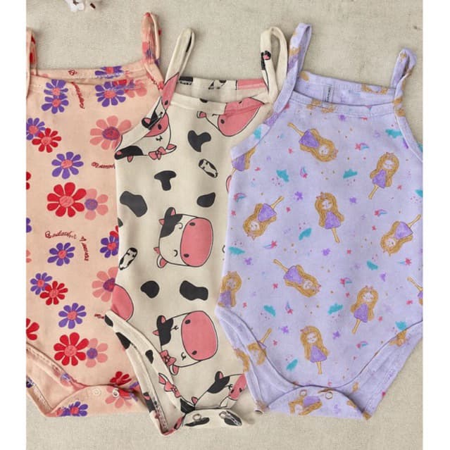 Lucky baby/ 3 body alcinha menina/body regata 3pcs/ Roupa de Bebê / Body alcinha bebê Verão 100% Algodão sortidas