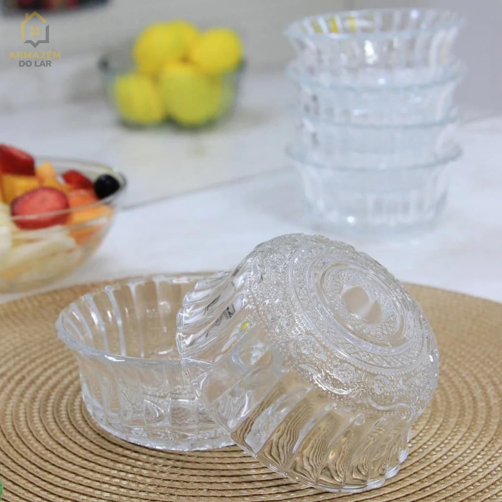 Conjunto 3 Bowl Vidro Tigela Vidro Sobremesa Salada Cereal Frutas Cozinha Reforçado Transparente