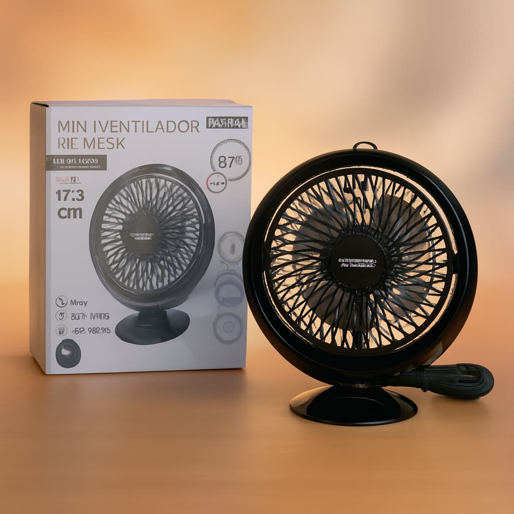 Mini Ventilador de Mesa Redondo Portátil com Cabo USB - Preta