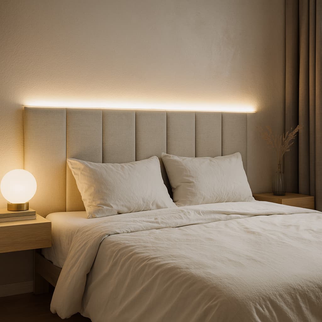 Cabeceira Estofada em Linho Modular Casal Moderna Autocolante Moderna e Confortável Varias Cores