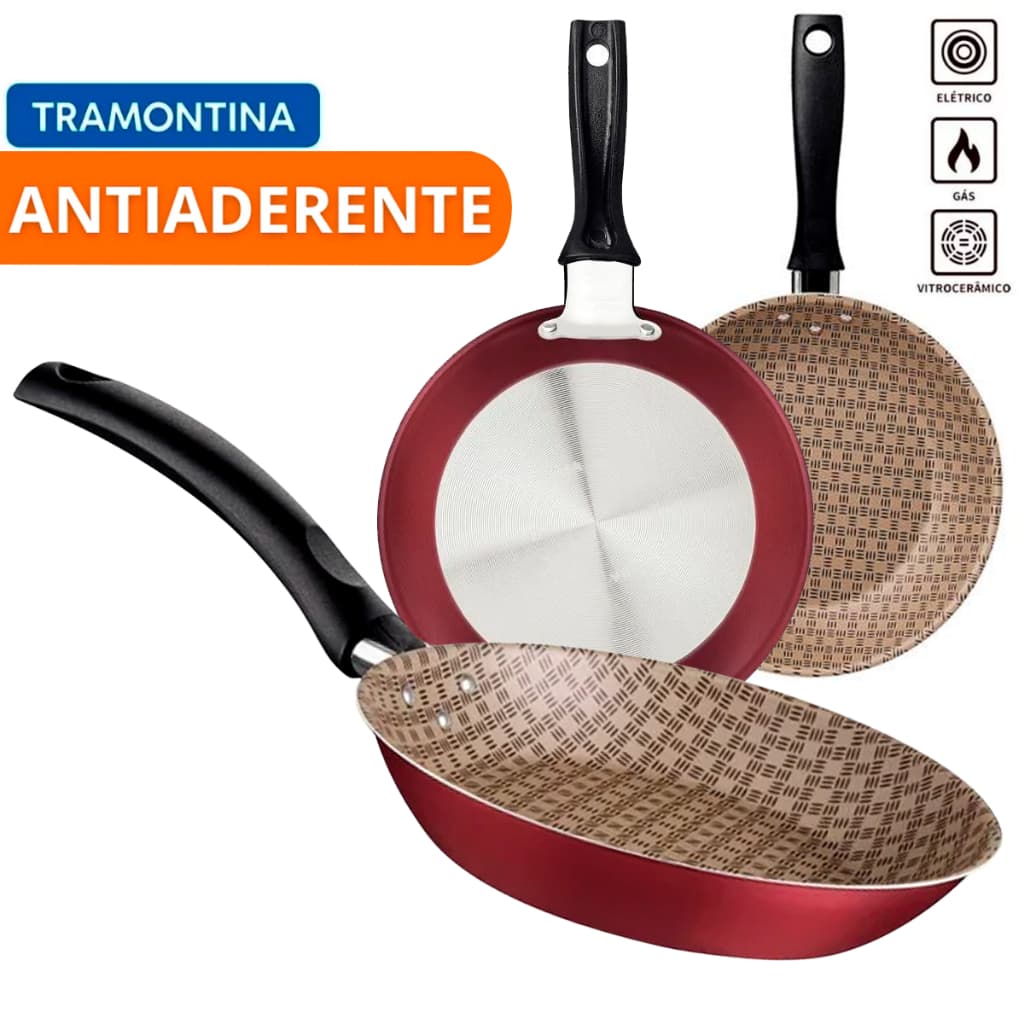 Frigideira Antiaderente Vermelha Tramontina N16 Turim Alumínio Reforçada Utensílios Domésticos Cozinha