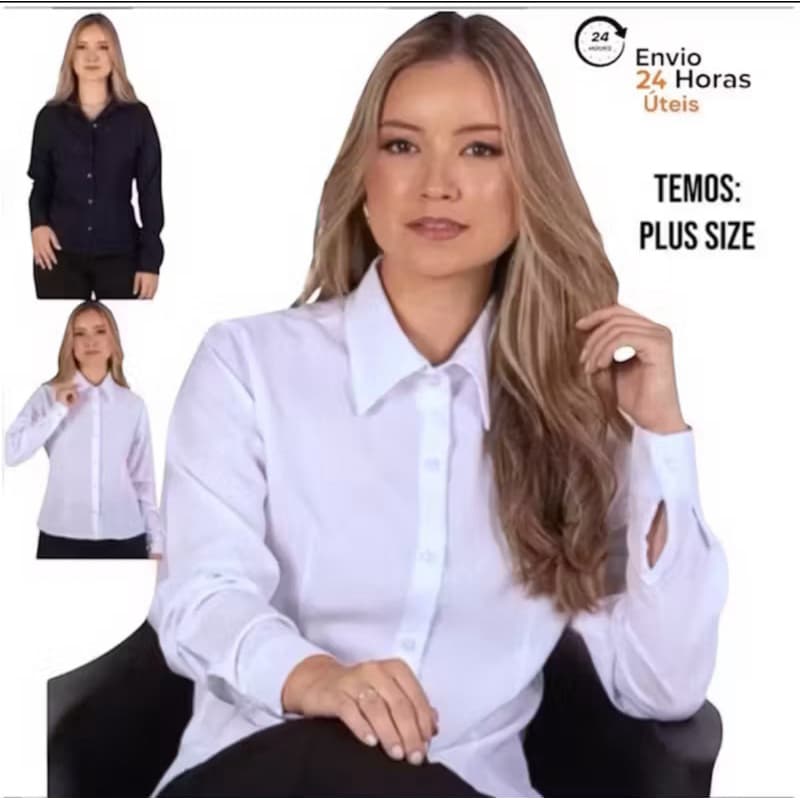 Camisete feminina manga longa blusa preta camisa social casual para trabalho.