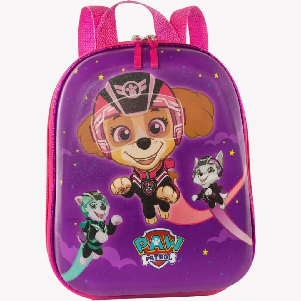 Mochila Patrulha Canina Infantil P Roxa Filhotes Herois Escola Passeio Viagem Lancheira