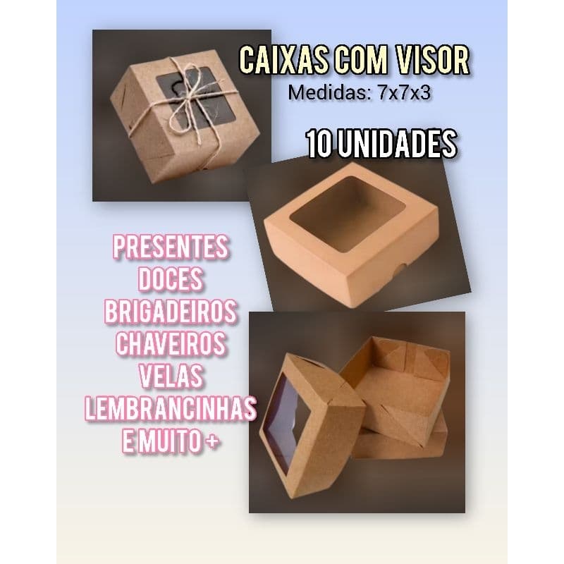 caixa visor 10 unid  7x7x3 Presentes Sabontes  brigadeiros lembrancinhas
