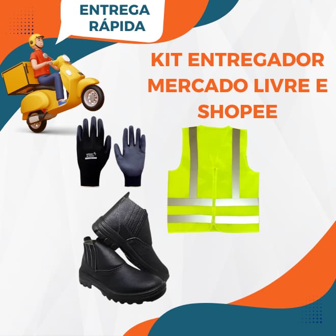 Kit Epi Entregador Mercado Motorista Bota Botina + Colete Refletivo + Luva Multitato