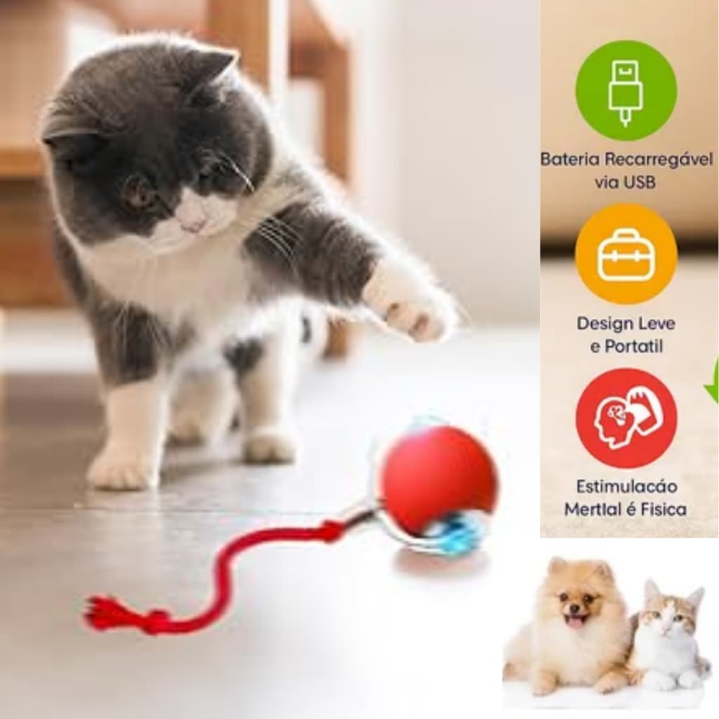 Brinquedos Inteligentes Para Gatos Bola De Rolamento Automática Cauda Falsa Recarregável Elétrico