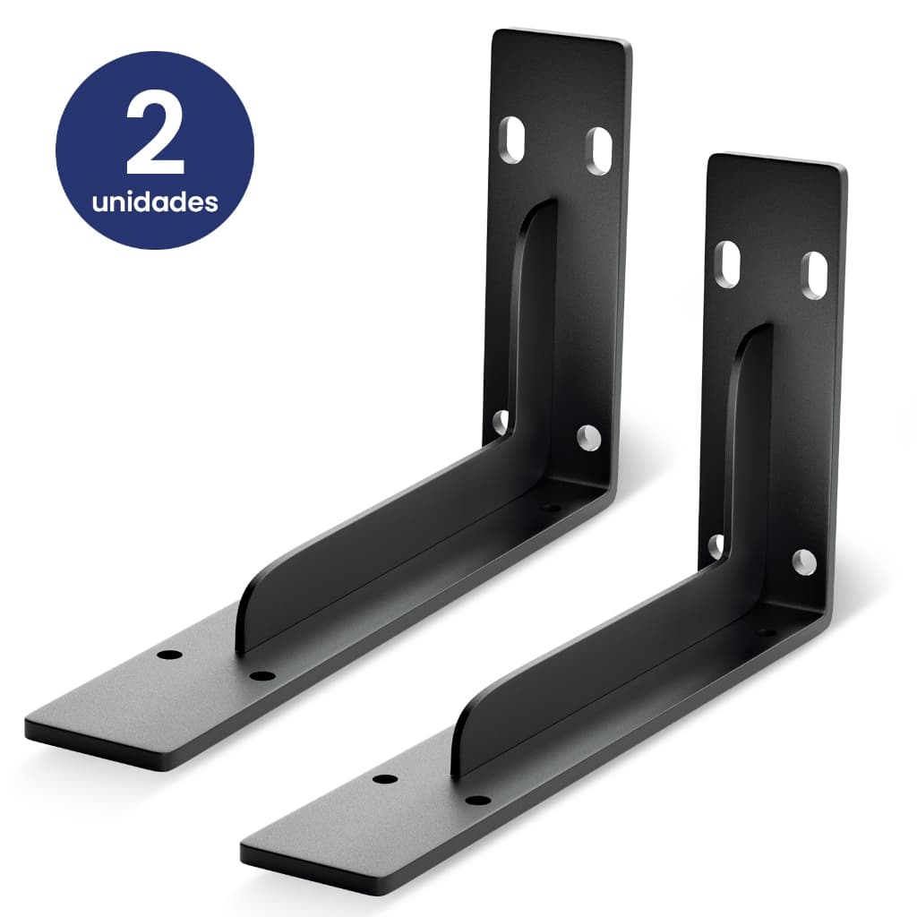 Kit 2 Mão Francesa Conectores De Canto De Metálica Universais Preto 24cm 39cm Para Prateleiras