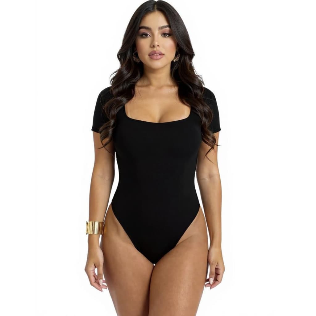 Body Feminino Decote Quadrado Suplex Manga Curta Básico Com Forro Tecido Premium Bori