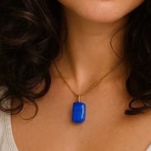 Colar Pedra Natural Olho de Tigre / Lápis-Lazúli – Corrente em Aço Inoxidável